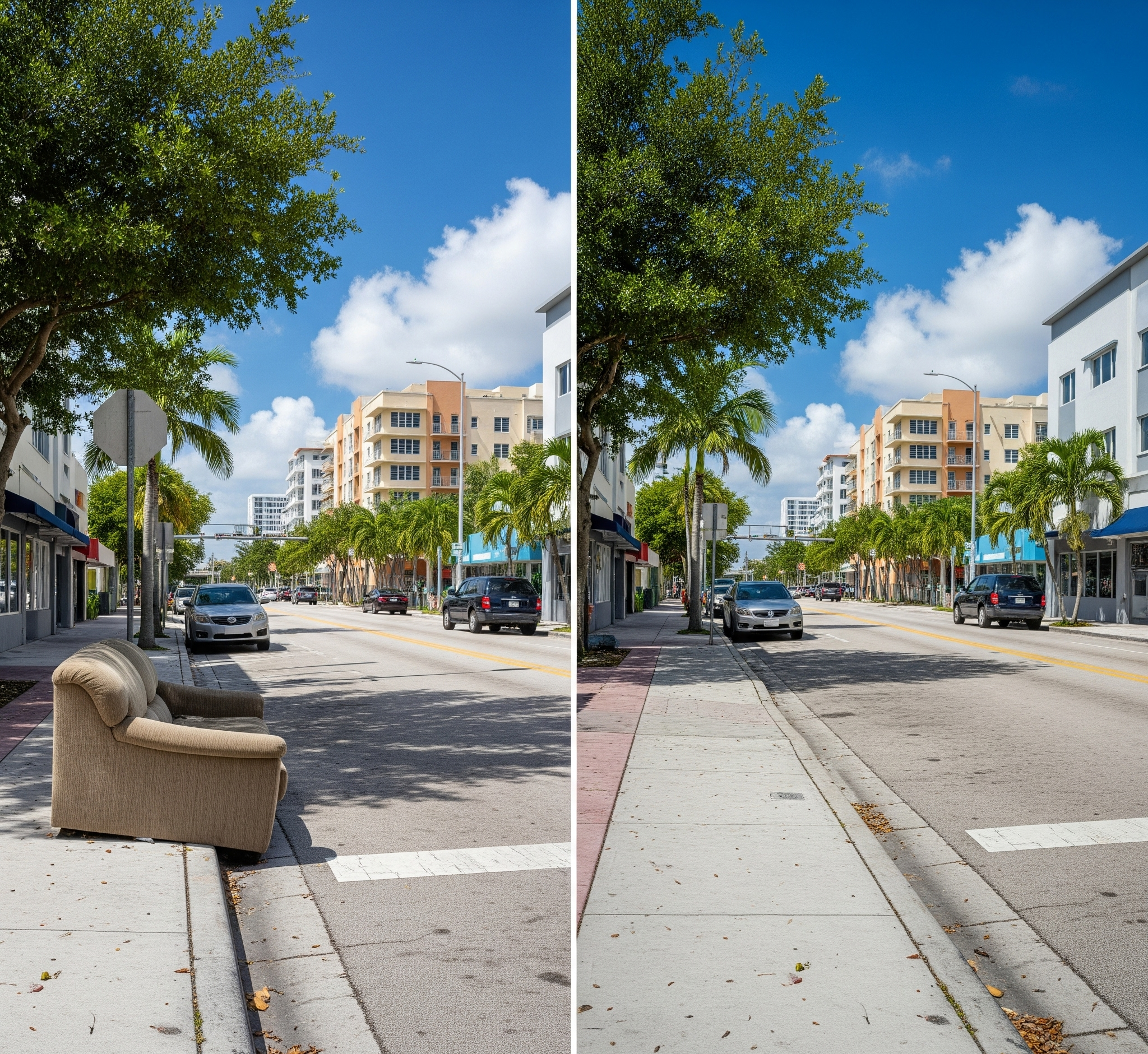 Before and after junk removal - street scene